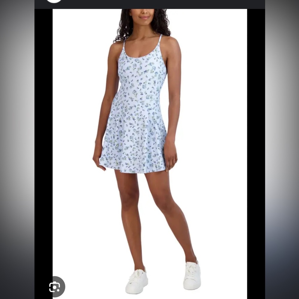 Light Blue Floral Racerback Dress with Built-In Shorts and Bra